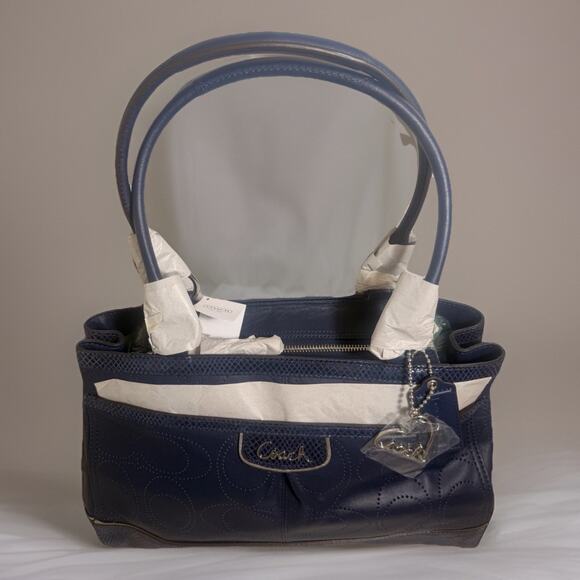 NWT Coach F19969 Perforated Elevated Leather Park Denim Tote with Charm - Picture 9 of 15